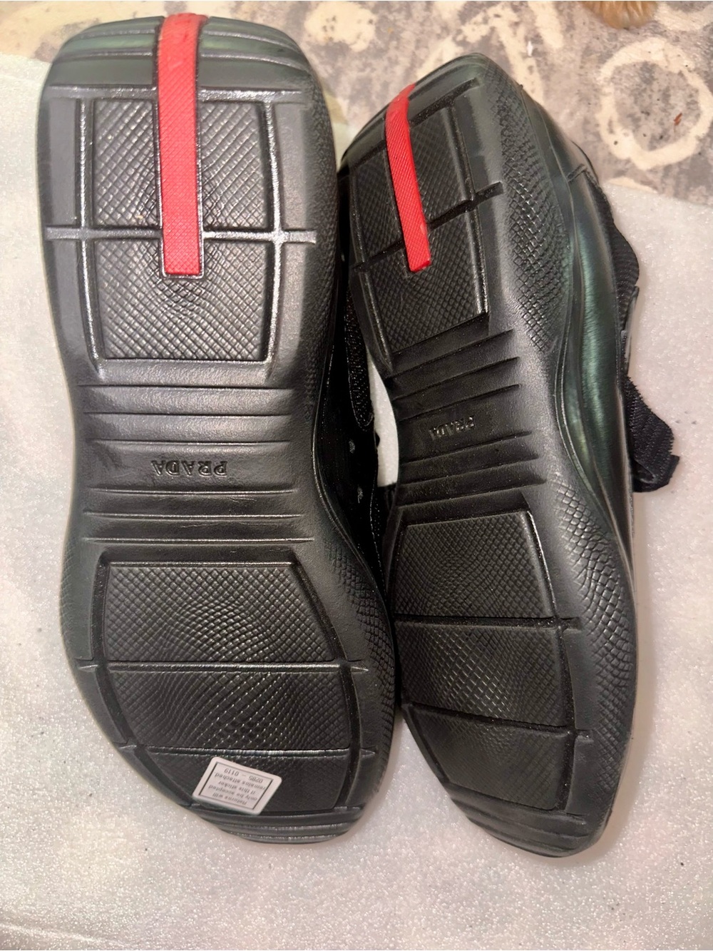 Prada Black Men's Velcro Sneakers with Red Insole Detail